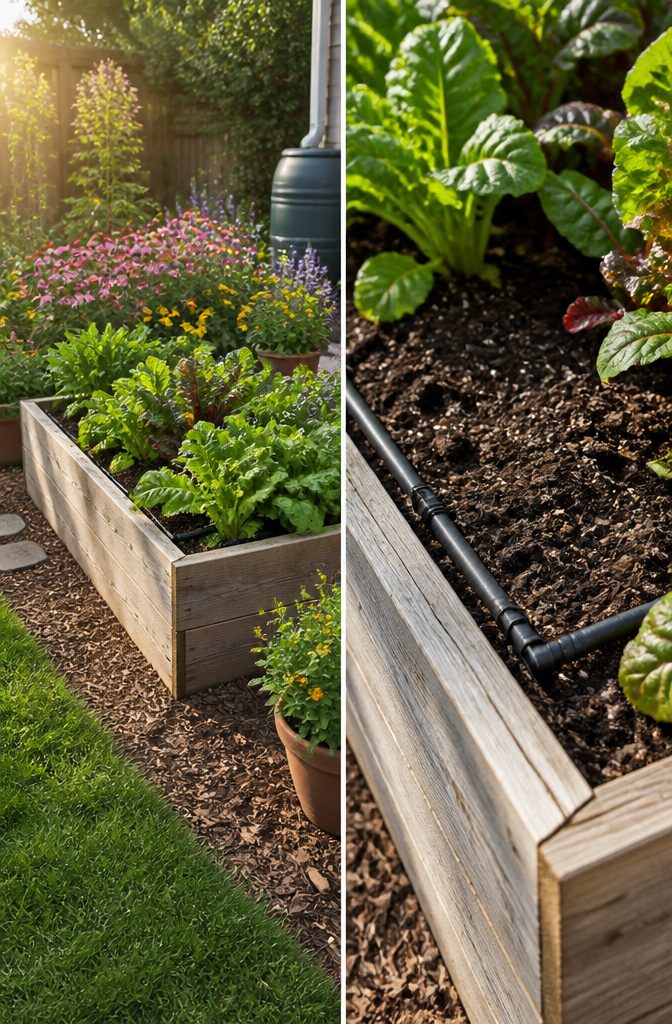 Illustration of soil and watering recommendations for raised beds.
