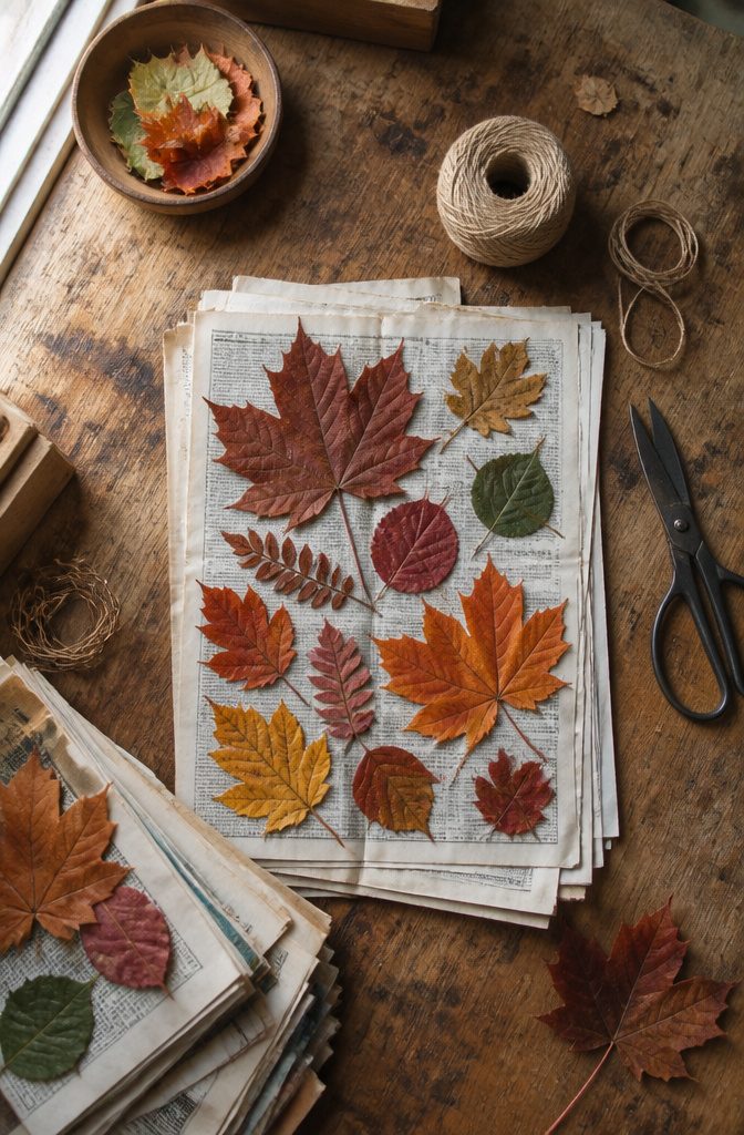 A collection of autumn leaves and branches prepared for crafting.
