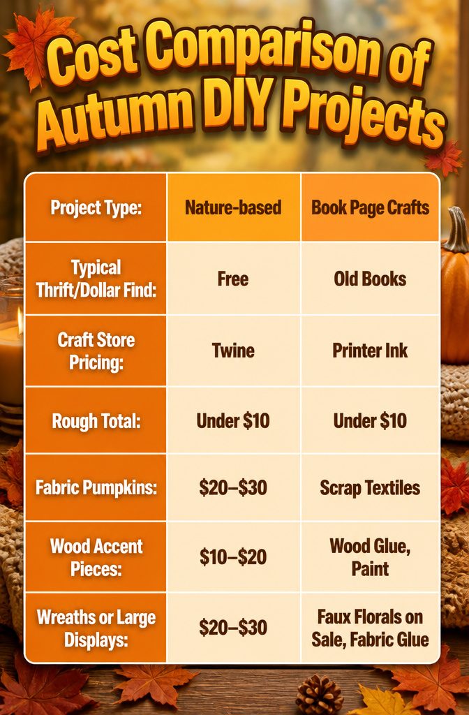 A chart comparing costs of different autumn DIY projects.