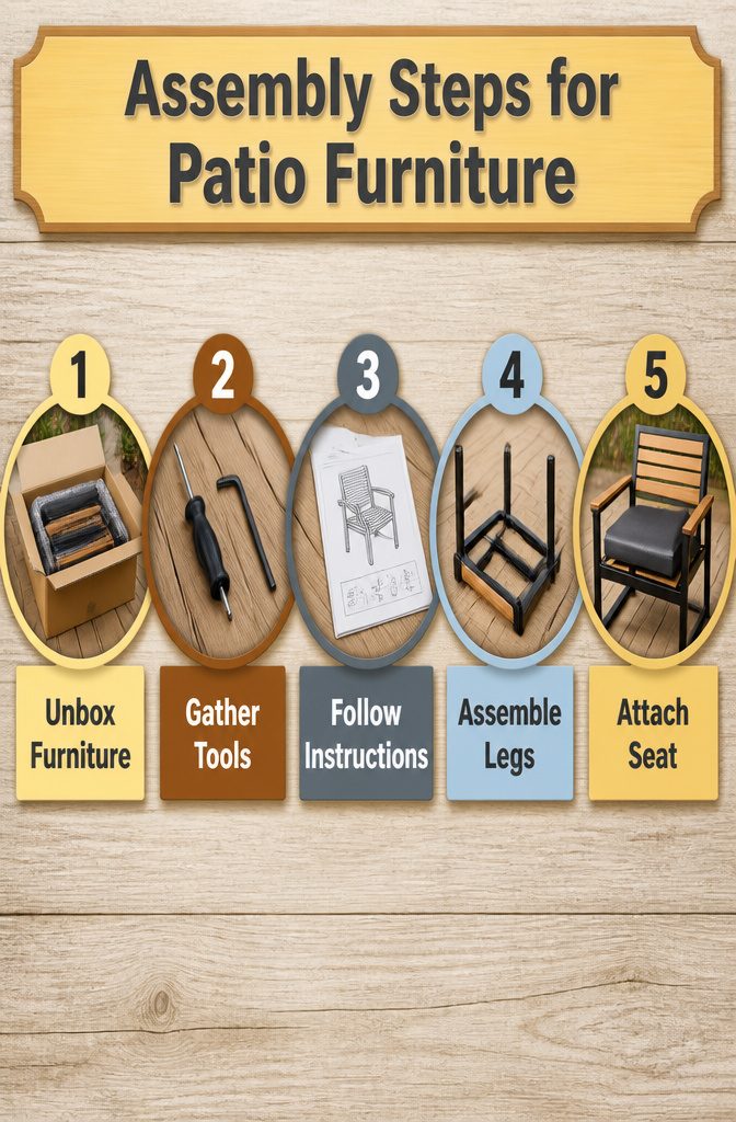 Assembly steps for patio furniture image showing assembly process.