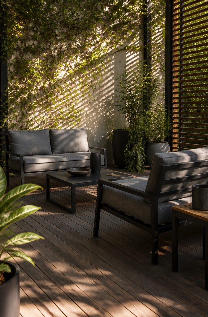 Filmore 4-person conversation set with two loveseats and a side table.