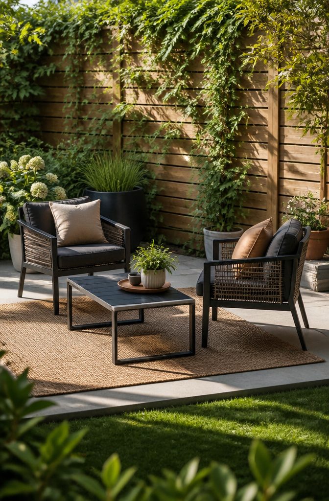 Gerdie 2-person steel and rope seating set with decorative pillows.