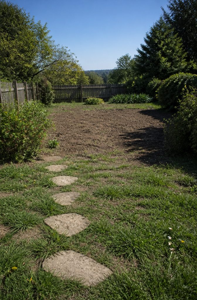 A photo showing a garden site selected for building a raised bed.