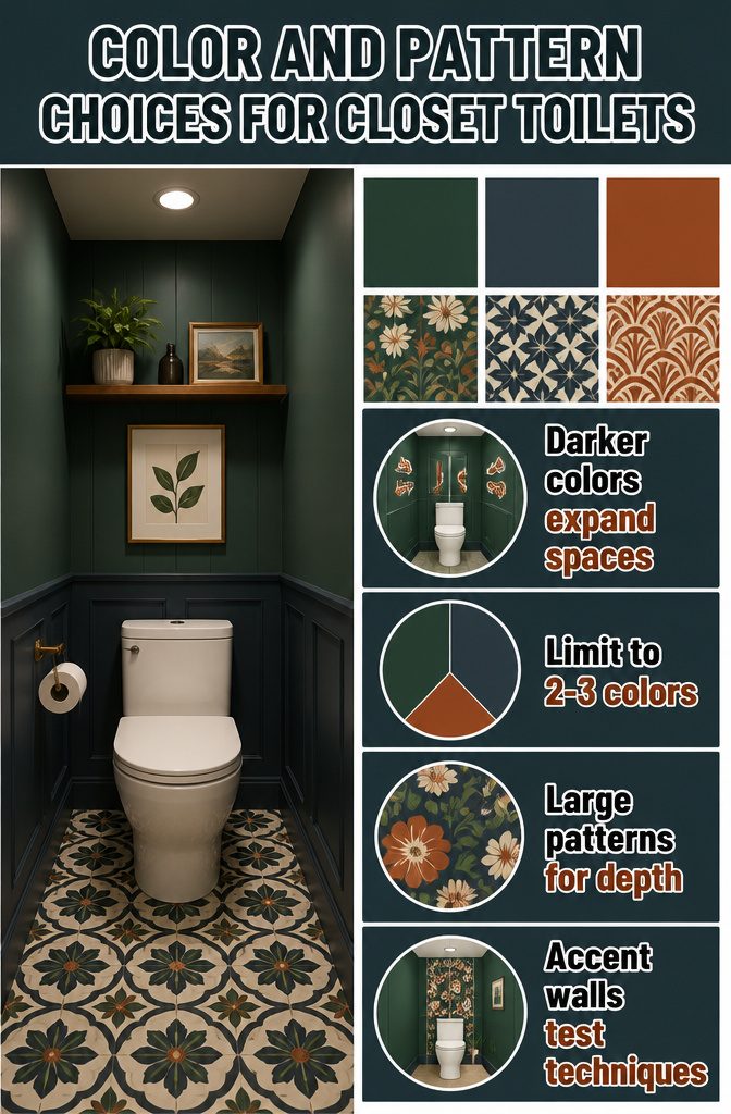 An information image about color and pattern choices for closet toilets.