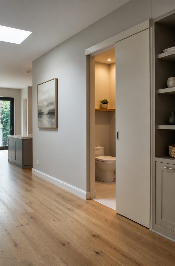 Sliding and bi-fold doors in a small closet toilet.