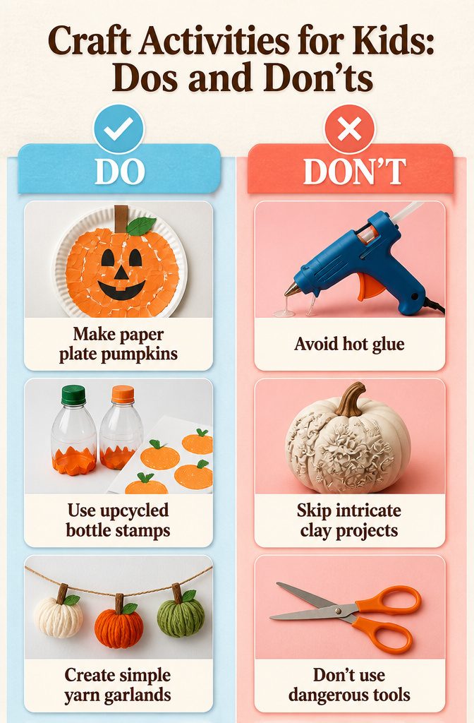 A chart detailing safe craft activities for children.