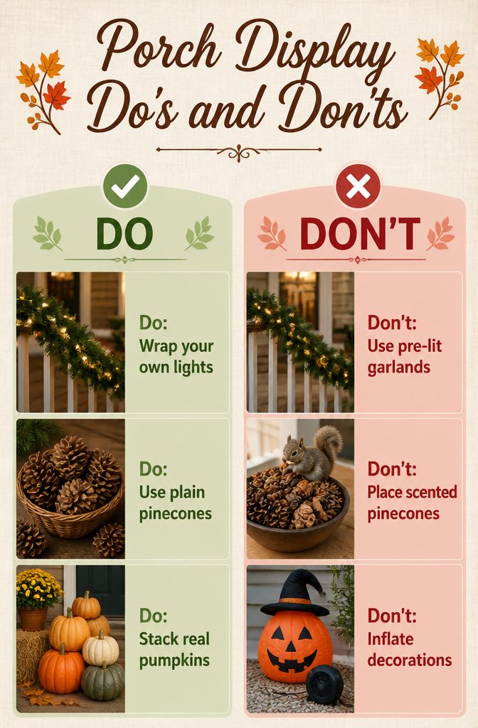 List of porch display do's and don'ts for fall decorations.