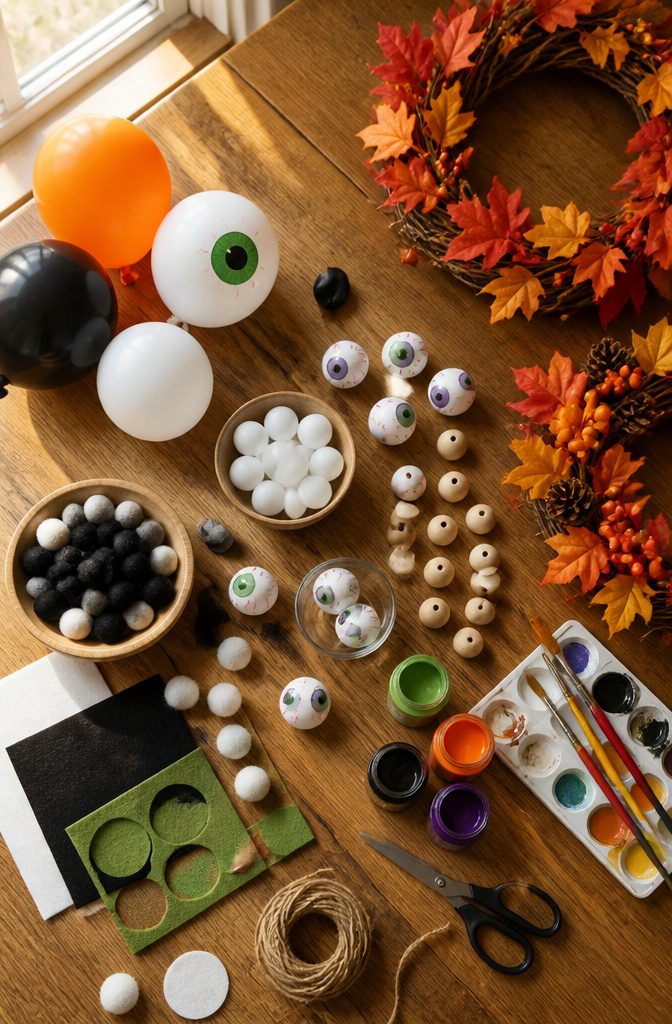 A chart showing materials and their best uses for Halloween decorations.