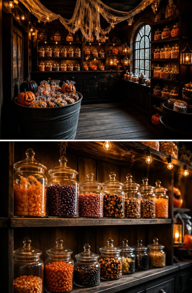 A Halloween themed room designed as a Trick or Treat setting.