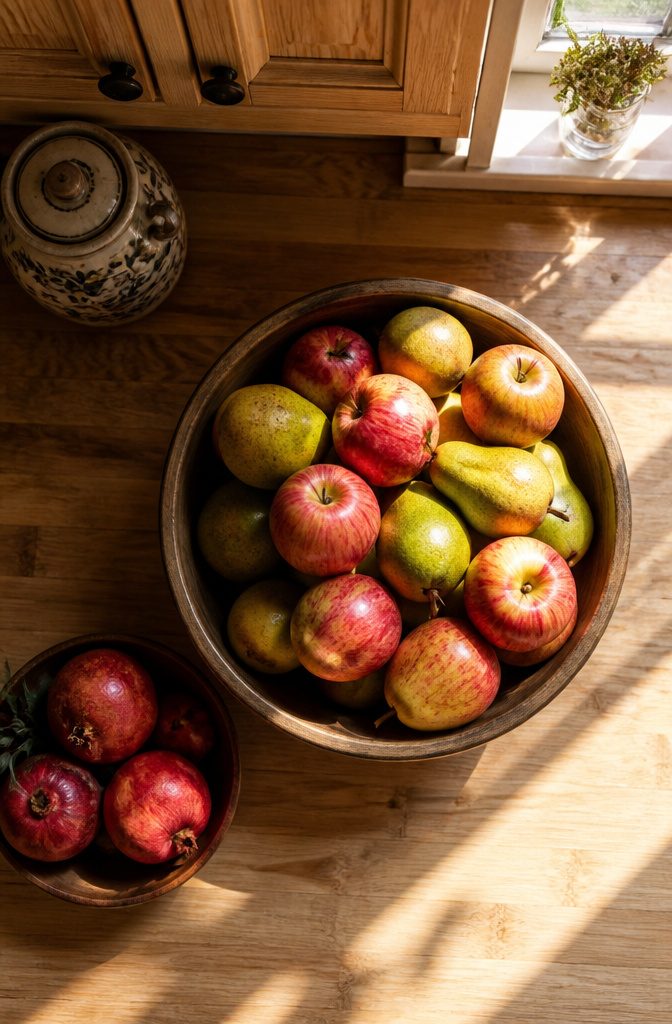 A bowl of red apples on a kitchen counter.