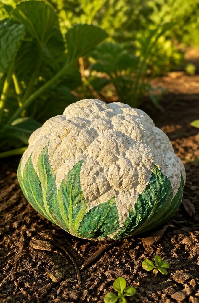 A rough stone covered in white paint with green strokes at the bottom.