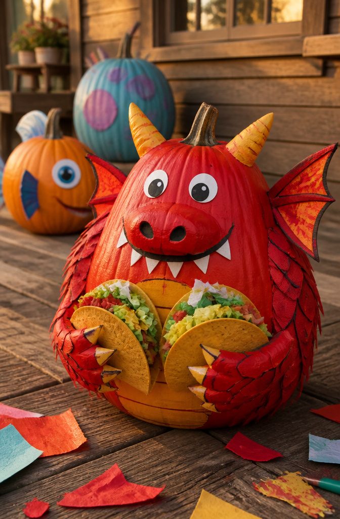 Pumpkins designed to resemble characters from storybooks.