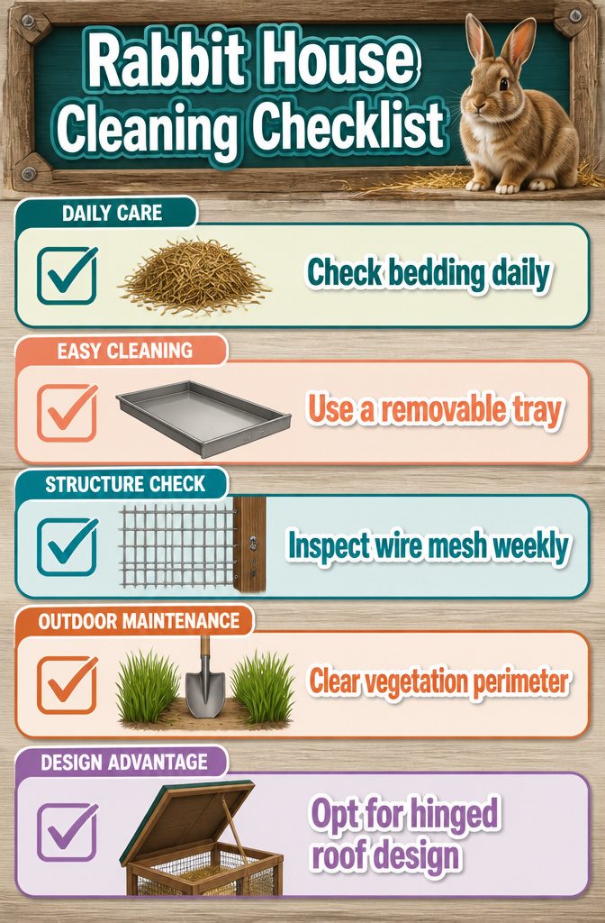 A checklist for cleaning and maintaining rabbit houses.