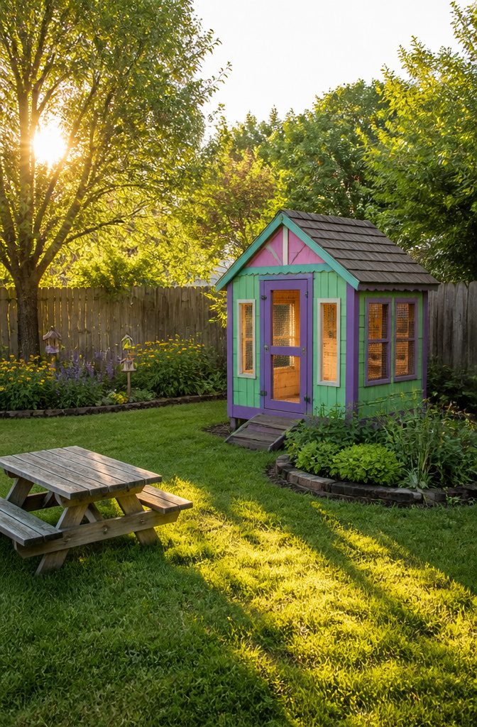 A converted children's playhouse modified for rabbit housing.