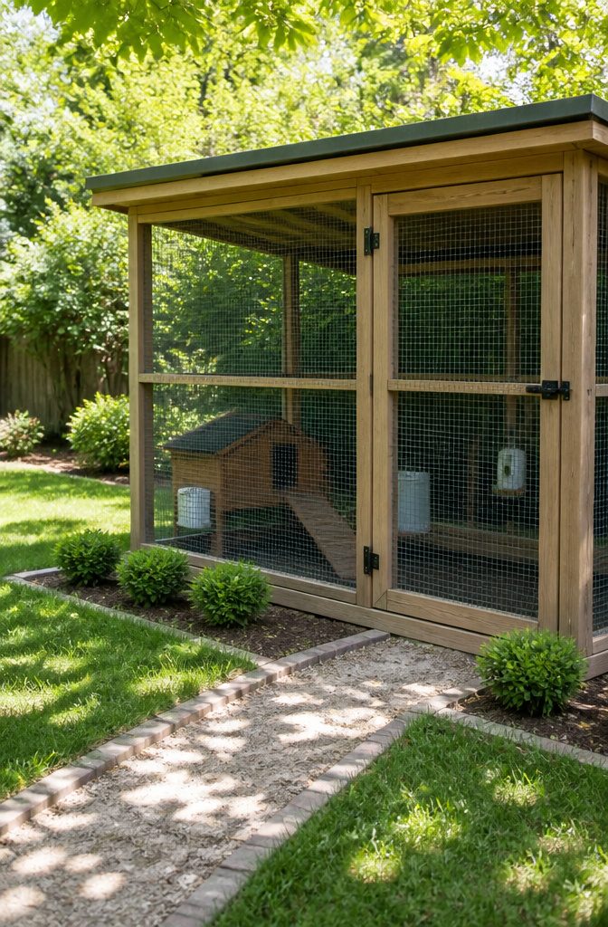 A well-constructed outdoor rabbit enclosure with hardware cloth.