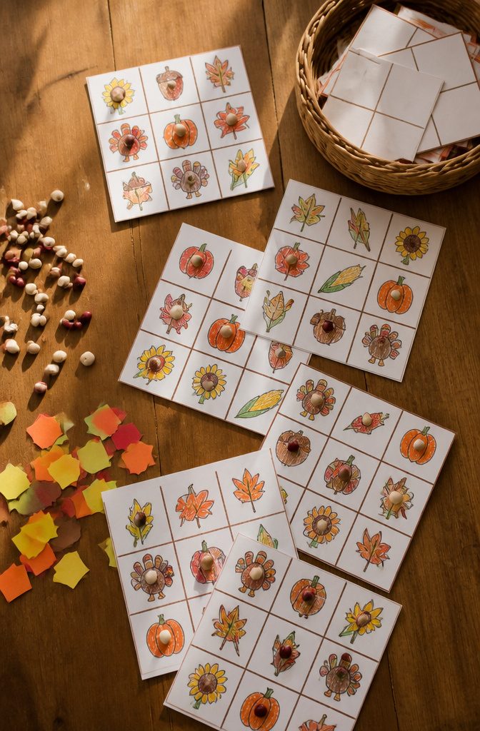 Bingo cards featuring Thanksgiving-themed images for preschoolers.