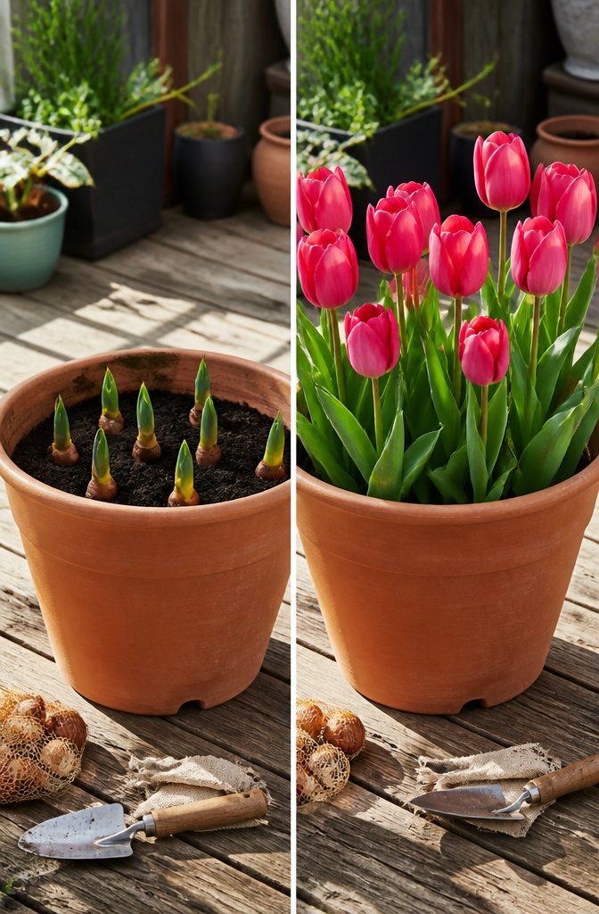 A terracotta pot suitable for planting tulips, highlighting its size.